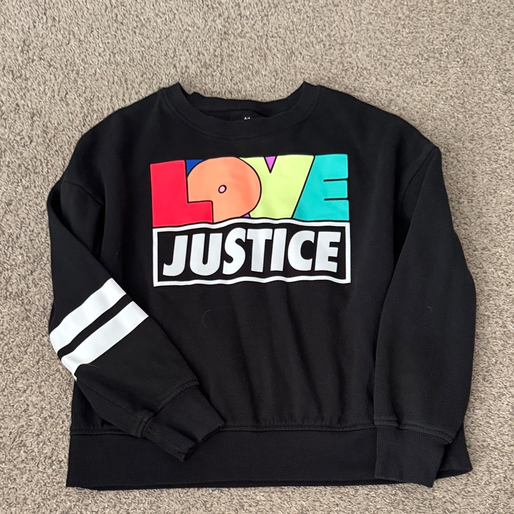 Justice Black Crewneck Sweater with Multicolor Logo